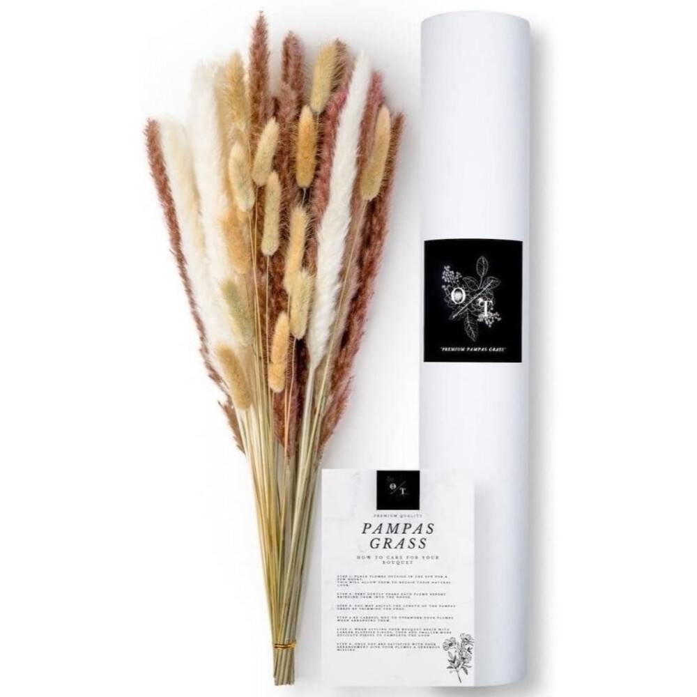 40 Pcs Dried Pampas Grass - 100% Natural 20" Pompous Grass Perfect for Home